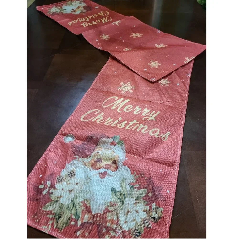 Christmas Table Runner Red Santa Decor Holiday Decoration Decorative Cloth